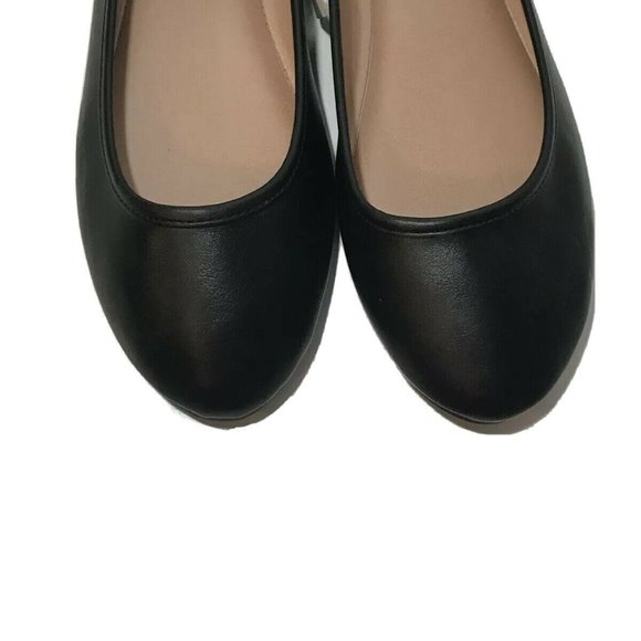 Black Faux Leather Everly Round Toe Ballet  Flat - Picture 3 of 5